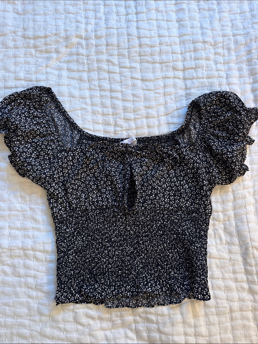 Women's Black Floral Smocked Peasant Top